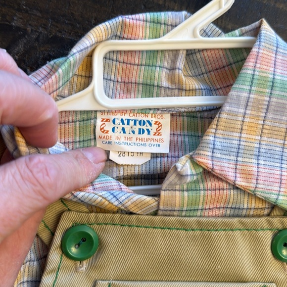 Vintage Cotton Candy Infant Boys 2 Piece Outfit green and tan overall 12 months - Picture 8 of 10